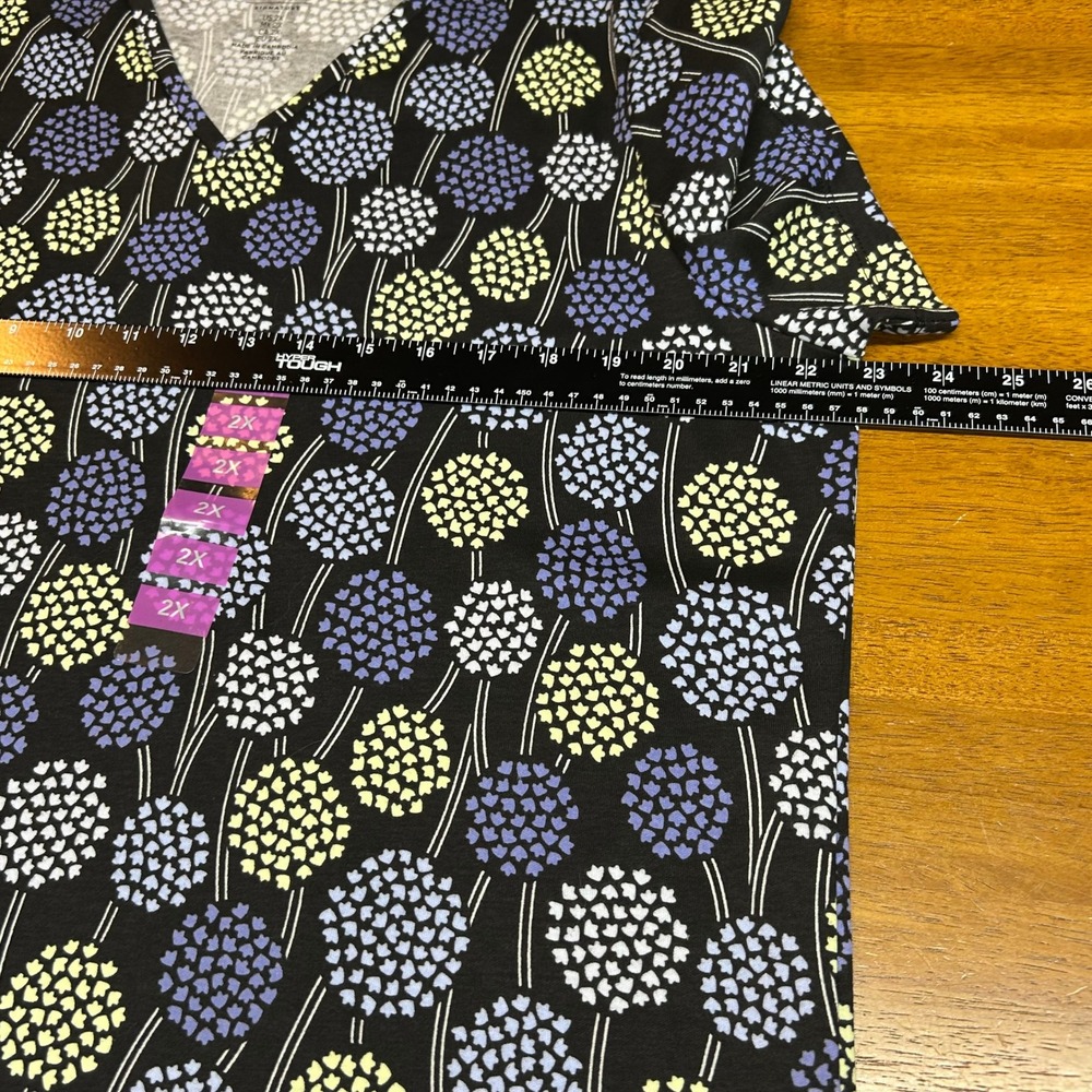 Jones New York Signature Womens 2X V-Neck Floral Top Rainshadow Multi Cotton NEW - Picture 9 of 12